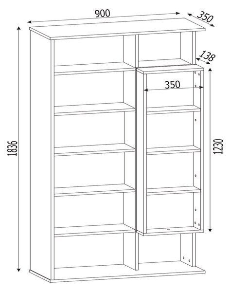 Biblioteca, Rustic Charm, UnicUtil, 90 x 35 x 183.6 cm, Maro - Antracit, UUBIB34