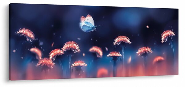 Tablou cu păpădii cu fluture albastru (120x50 cm)