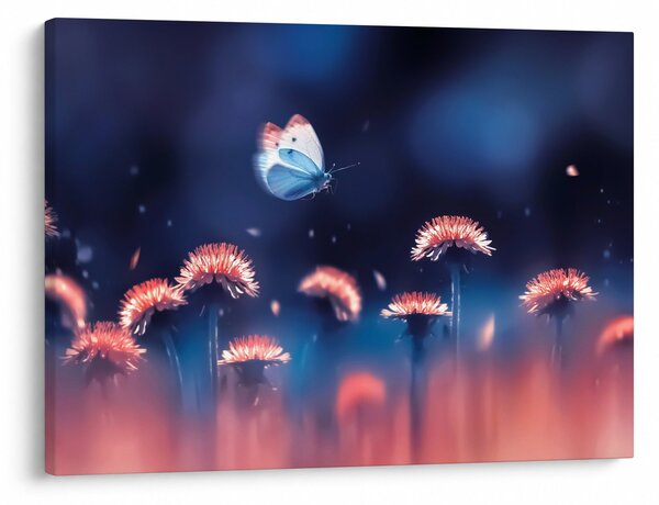 Tablou cu păpădii cu fluture albastru (70x50 cm)