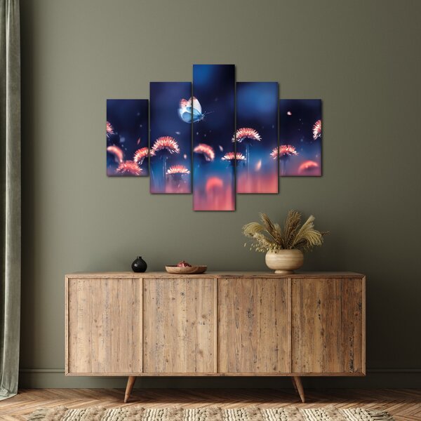 Tablou cu păpădii cu fluture albastru (150x105 cm)