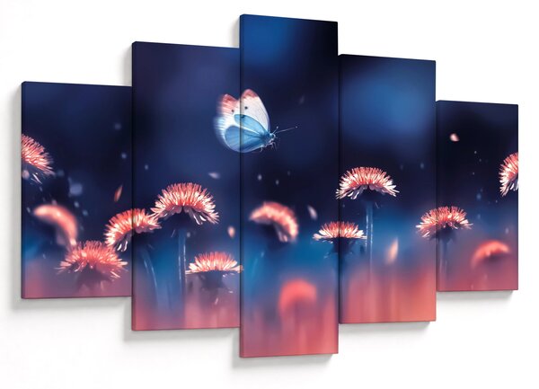 Tablou cu păpădii cu fluture albastru (150x105 cm)