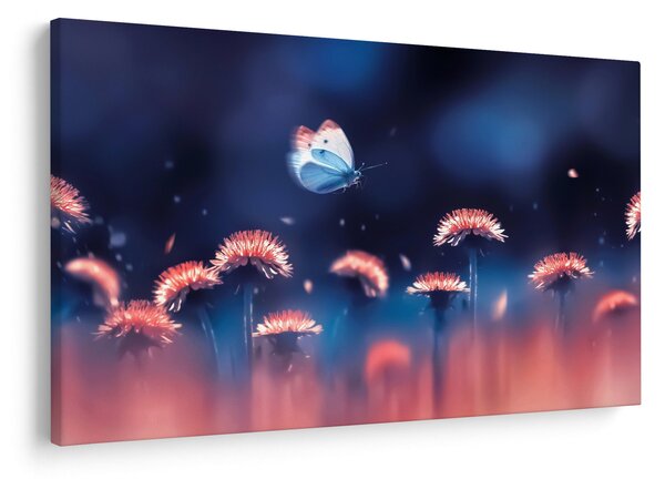 Tablou cu păpădii cu fluture albastru (90x60 cm)