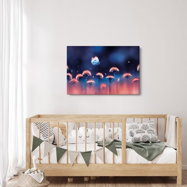 Tablou cu păpădii cu fluture albastru (90x60 cm)