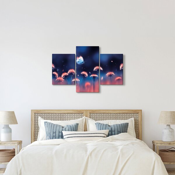 Tablou cu păpădii cu fluture albastru (90x60 cm)