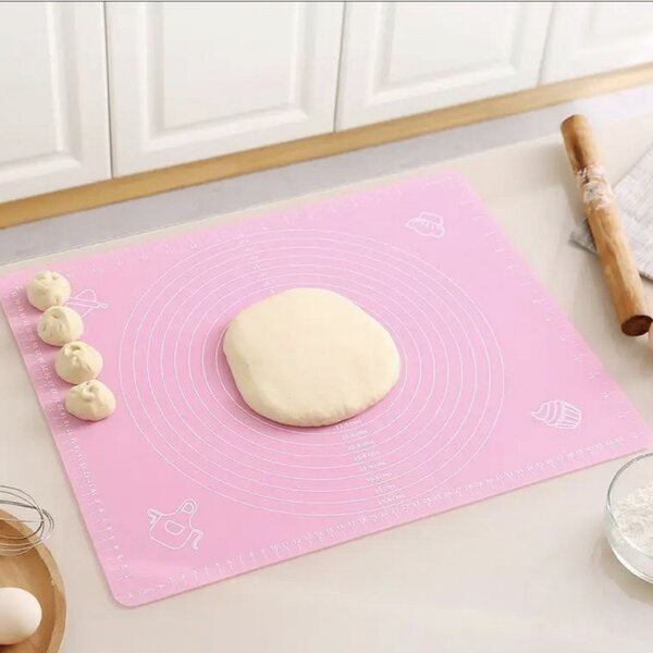Plansa modelatoare din silicon Pufo Paste pentru masurat, rulat sau framantat aluat de patiserie, cofetarie, brutarie, 69 x 49 cm, roz