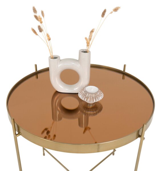 Masă de cafea Venezia, sticlă, oțel culoare alamă 48x48cm