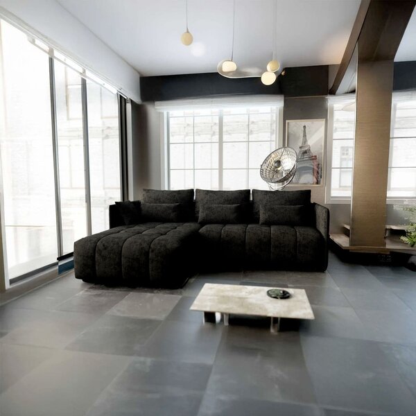 Colțar extensibil dumonde cu ladă de depozitare Malta Enjoy Black 235x185 cm