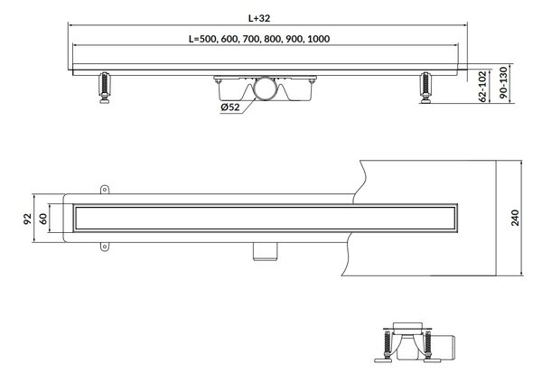 Cersanit Tako, canal de scurgere liniar cu grilă dublă 80 cm, oțel inoxidabil, S907-010