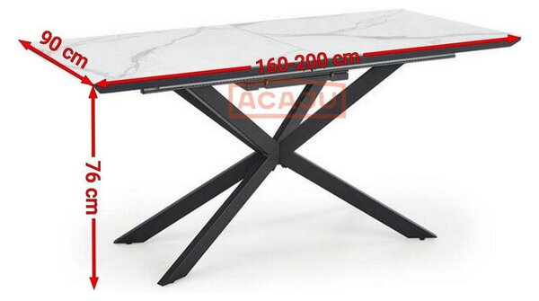 Masa extensibila DIESEL, alb cu efect de marmura/negru, 160/200x90x76