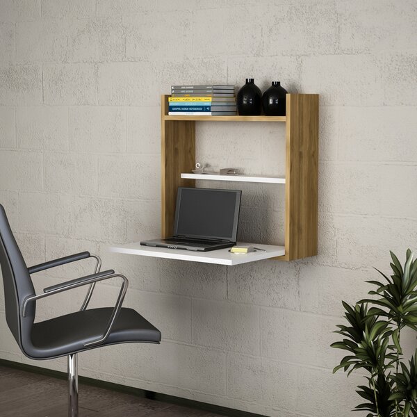 Birou, Wall Fold, UnicUtil, 60 x 19.6 x 60 cm, Alb și Maro, UUDESK23