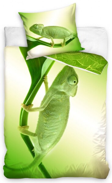 Lenjerie de pat pentru copii din bumbac cu cameleon verde Dimensiune: 160x200 + 1x 70x80