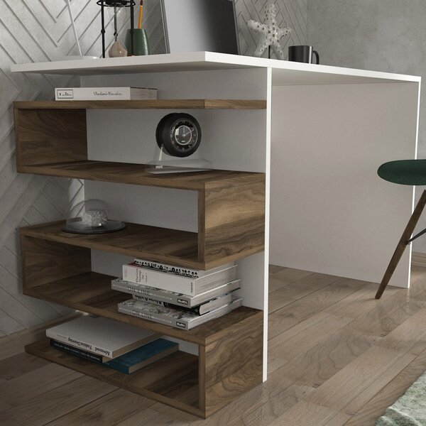 Birou, Modern BrownSpace, UnicUtil, 120 x 60 x 75 cm, Alb si Maro, UUDESK34