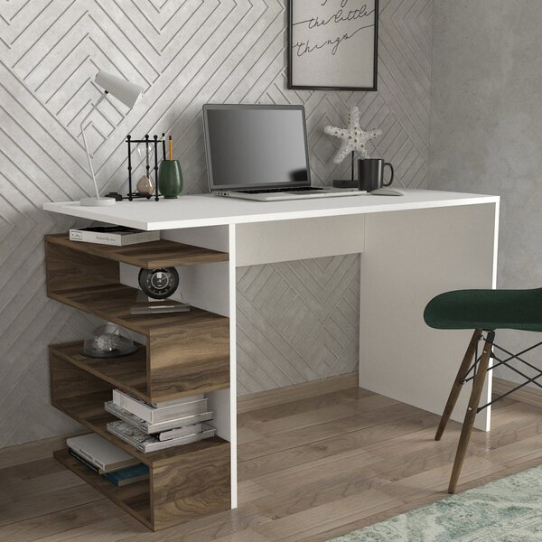 Birou, Modern BrownSpace, UnicUtil, 120 x 60 x 75 cm, Alb si Maro, UUDESK34