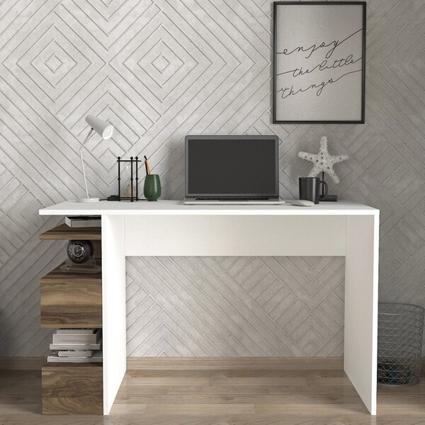 Birou, Modern BrownSpace, UnicUtil, 120 x 60 x 75 cm, Alb si Maro, UUDESK34