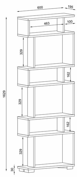 Biblioteca UnicUtil, Alb, 19.5 x 60 x 163 cm