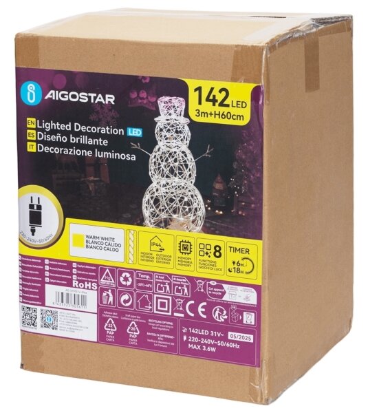 Aigostar-LED Decorațiune luminoasă de Crăciun pentru exterior, om de zăpadă, LED/3,6W/31/230V 2700K 60cm IP44