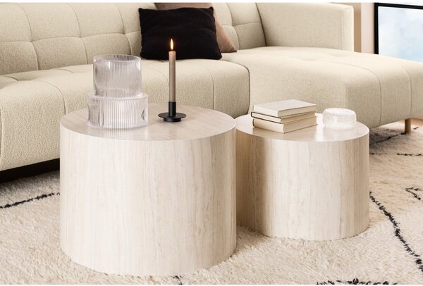 Măsuțe de cafea bej 2 buc. rotunde cu aspect de piatră ø 58 cm Dice – Actona