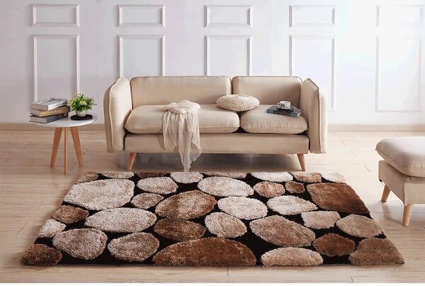 Covor PEBBLE TYP 2, 80x150 cm, forma dreptunghiulara, maro/negru, poli