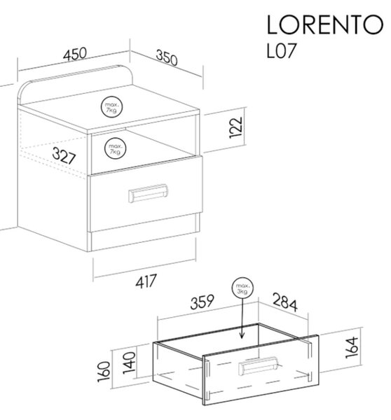 Noptieră pentru camera copiilor Lorento L12, alb/stejar nash (45 cm)