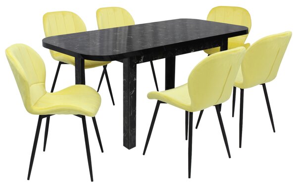 Set masă extensibilă Roma Negru cu 6 Scaune Topaz Galben