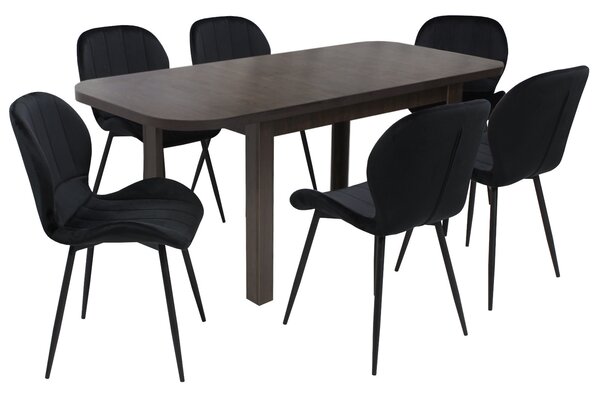 Set masă extensibilă Roma Wenge cu 6 Scaune Topaz Negru
