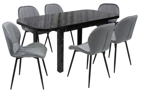 Set masă extensibilă Roma Negru cu 6 Scaune Topaz Gri