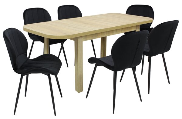 Set masă extensibilă Roma Stejar cu 6 Scaune Topaz Negru