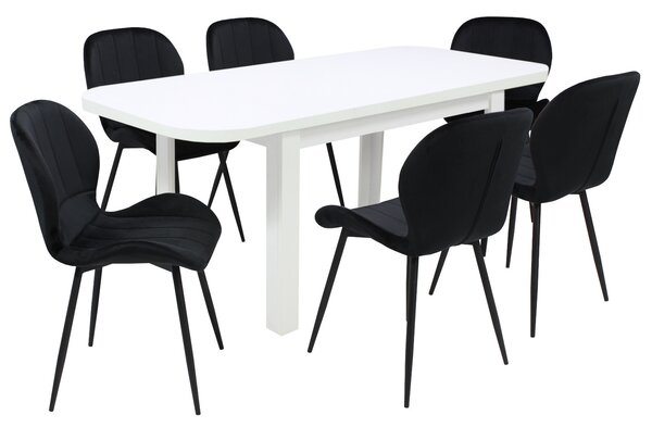 Set masă extensibilă Roma Albă cu 6 Scaune Topaz Negru