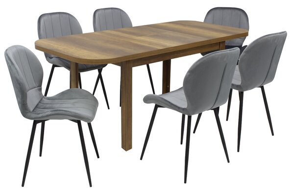 Set masă extensibilă Roma Nuc cu 6 Scaune Topaz Gri