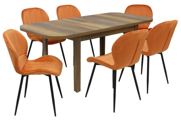 Set masă extensibilă Roma Nuc cu 6 Scaune Topaz Portocaliu