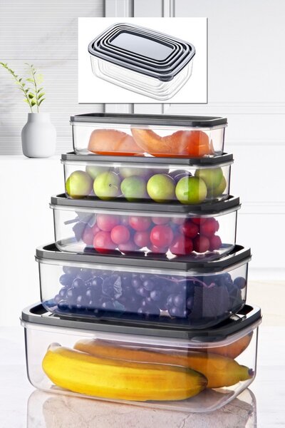 Set cutii de depozitare (5 bucati) EMBSEF05 Transparent 22.5x15x8 cm