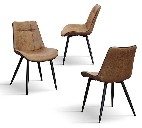 SET 4 Scaune Industry, piele ecologica ,structura metalica - MARO CAMEL - STANDARD