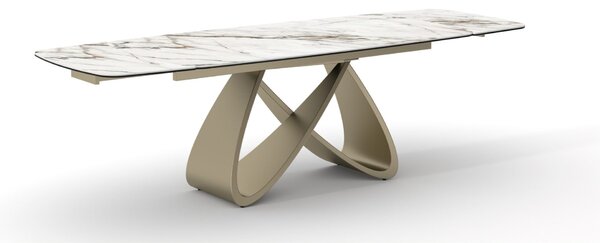 Masă ceramică Infinity extensibilă, picior metalic auriu - 180 cm / 90 cm / 77 cm
