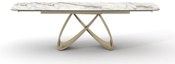 Masă ceramică Infinity extensibilă, picior metalic auriu - 180 cm / 90 cm / 77 cm