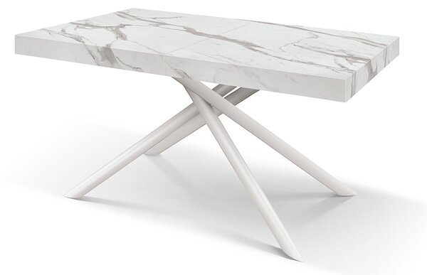 Masa extensibila Menego, blat ALB MARMORAT - 160 cm / 90 cm / h 77 - ALB