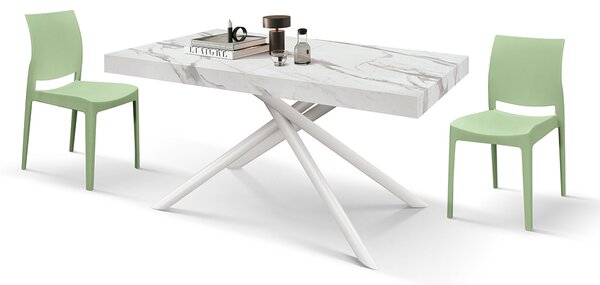 Masa extensibila Menego, blat ALB MARMORAT - 160 cm / 90 cm / h 77 - ALB