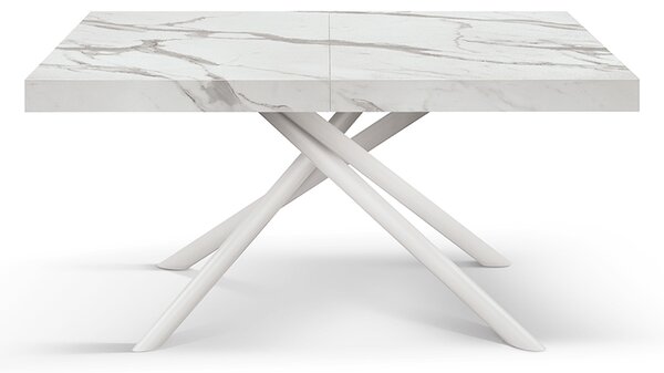 Masa extensibila Menego, blat ALB MARMORAT - 160 cm / 90 cm / h 77 - ALB