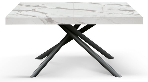 Masa extensibila Menego, blat ALB MARMORAT - 140 cm / 90 / h 77 - NEGRU