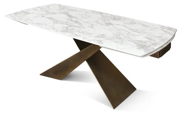 MIRABELLE -MASA BLAT ROTUNJIT CERAMICA ALB EXTENSIBILA -PICIOR METALIC BRONZ 160 cm/90 cm