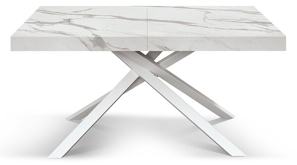 Masă Tifany extensibilă BLAT ALB MARMORAT - 160 cm / 90 cm / h 77 - ALB