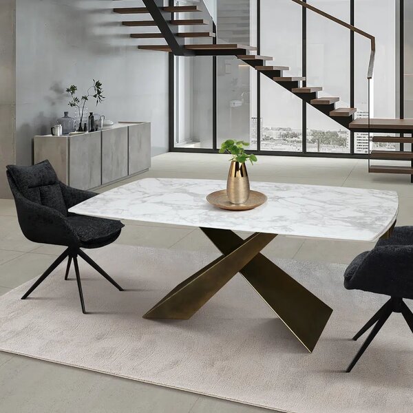 MIRABELLE -MASA BLAT ROTUNJIT CERAMICA ALB EXTENSIBILA -PICIOR METALIC BRONZ 160 cm/90 cm