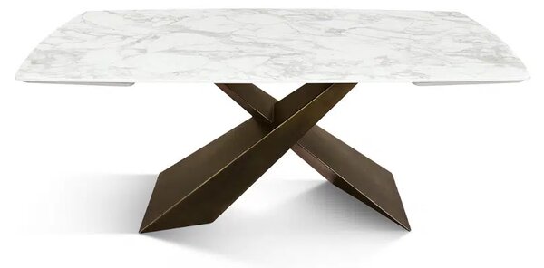 MIRABELLE -MASA BLAT ROTUNJIT CERAMICA ALB EXTENSIBILA -PICIOR METALIC BRONZ 160 cm/90 cm