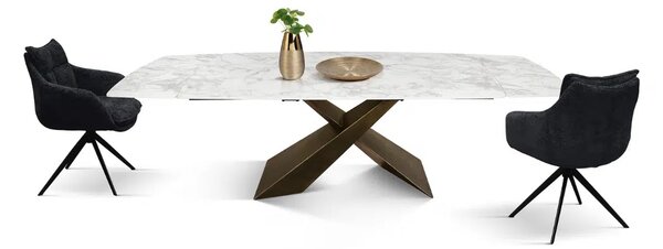 MIRABELLE -MASA BLAT ROTUNJIT CERAMICA ALB EXTENSIBILA -PICIOR METALIC BRONZ 160 cm/90 cm