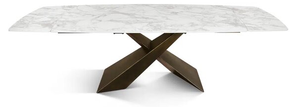 MIRABELLE -MASA BLAT ROTUNJIT CERAMICA ALB EXTENSIBILA -PICIOR METALIC BRONZ 160 cm/90 cm