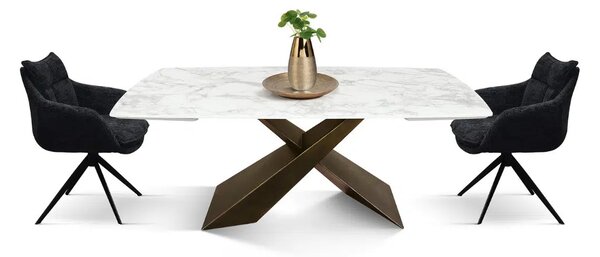 MIRABELLE -MASA BLAT ROTUNJIT CERAMICA ALB EXTENSIBILA -PICIOR METALIC BRONZ 160 cm/90 cm