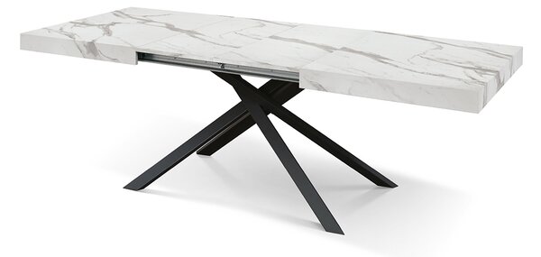 Masă Tifany extensibilă BLAT ALB MARMORAT - 160 cm / 90 cm / h 77 - ALB