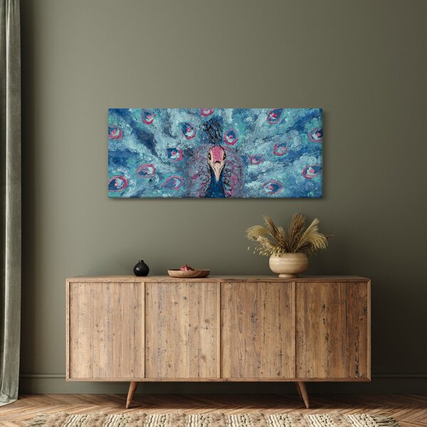 Tablou cu păun pictat (120x50 cm)