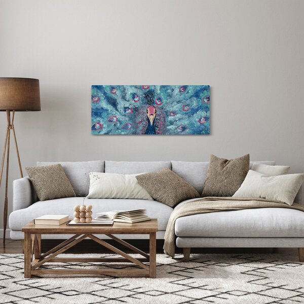 Tablou cu păun pictat (120x50 cm)