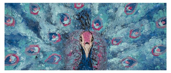 Tablou cu păun pictat (120x50 cm)