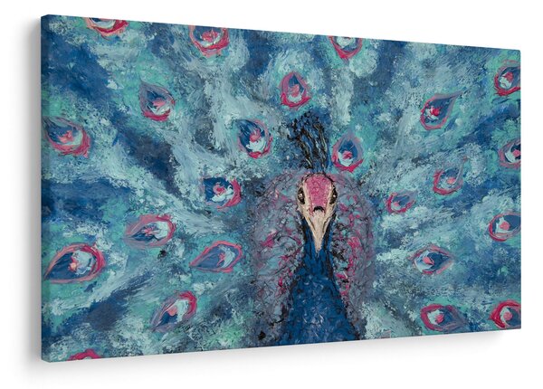 Tablou cu păun pictat (90x60 cm)